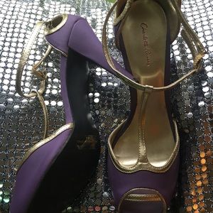 Charlotte Russe 4" purple and gold heels